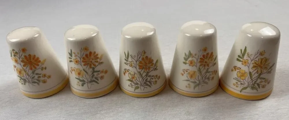 Vintage GENI Salt & Pepper & Spice Shakers Floral Design Ceramic Set Of 5